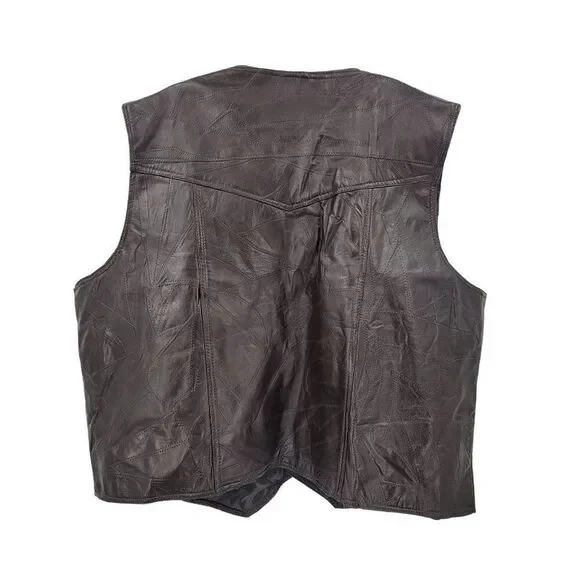 Duke Haband Mens Sz 4XL Western Brown Genuine Leather Patchwork Vest Cowboy‎